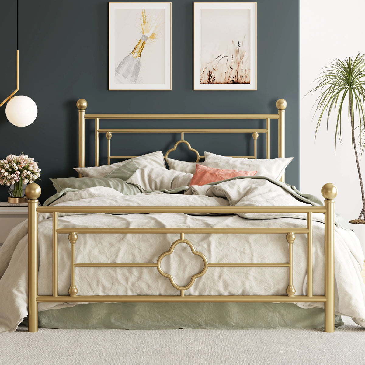 HOOMIC Vintage Victorian Metal Platform Bed Frame With Storage