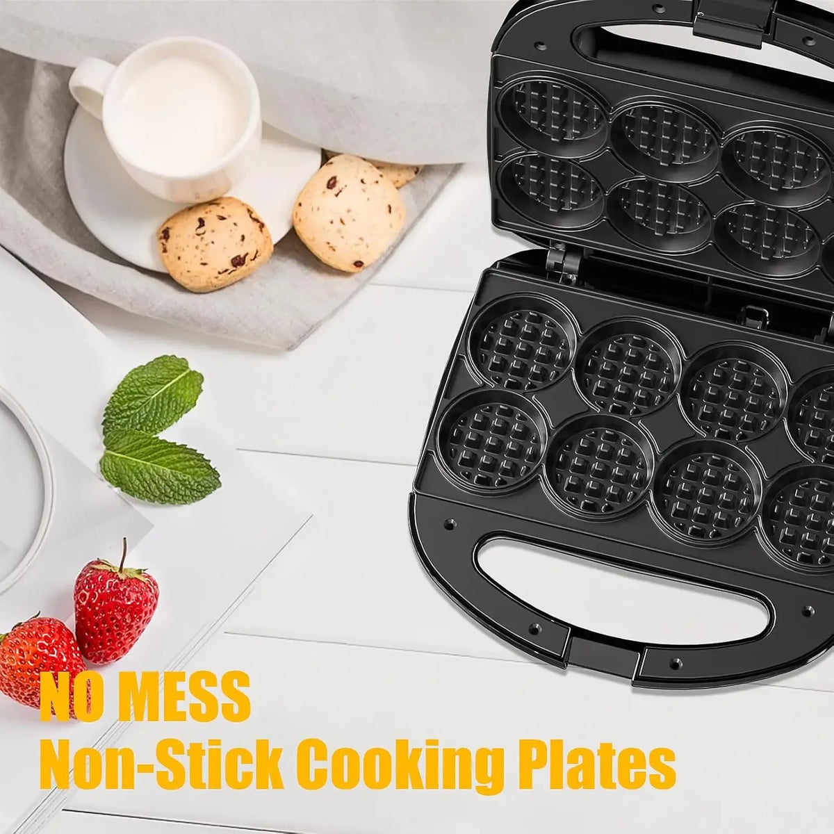 Home portable mini waffle maker, capable of making 8 mini waffles, small waffle baking tray