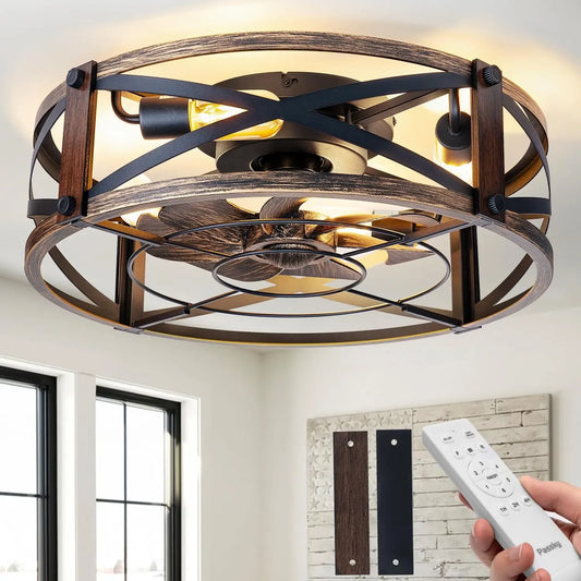 Farmhouse Flush Mount Ceiling Fan With Lights And Remote