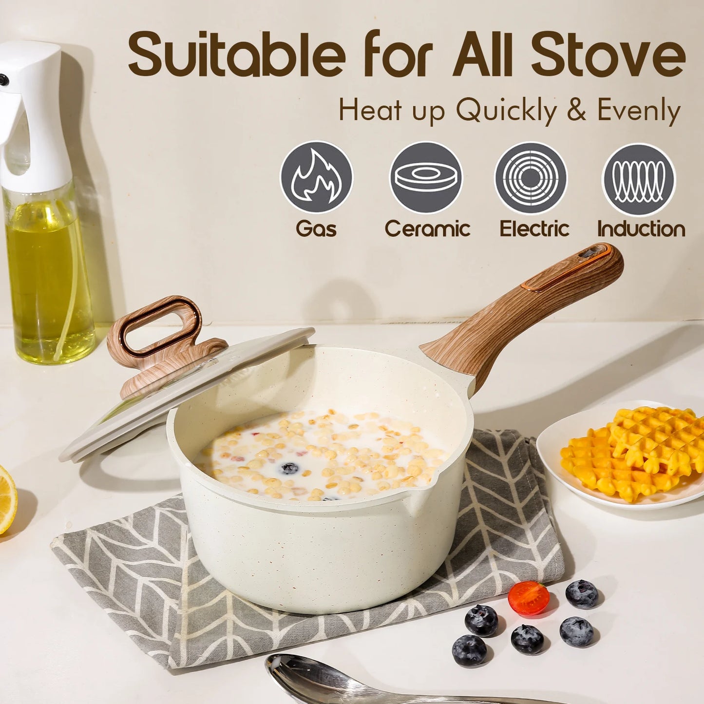 DONNOR Ceramic Cookware Sets Pots and Pans Set Nonstick 15 Pcs Induction Cookware Kitchen Cooking Set with Frying Pans Set
