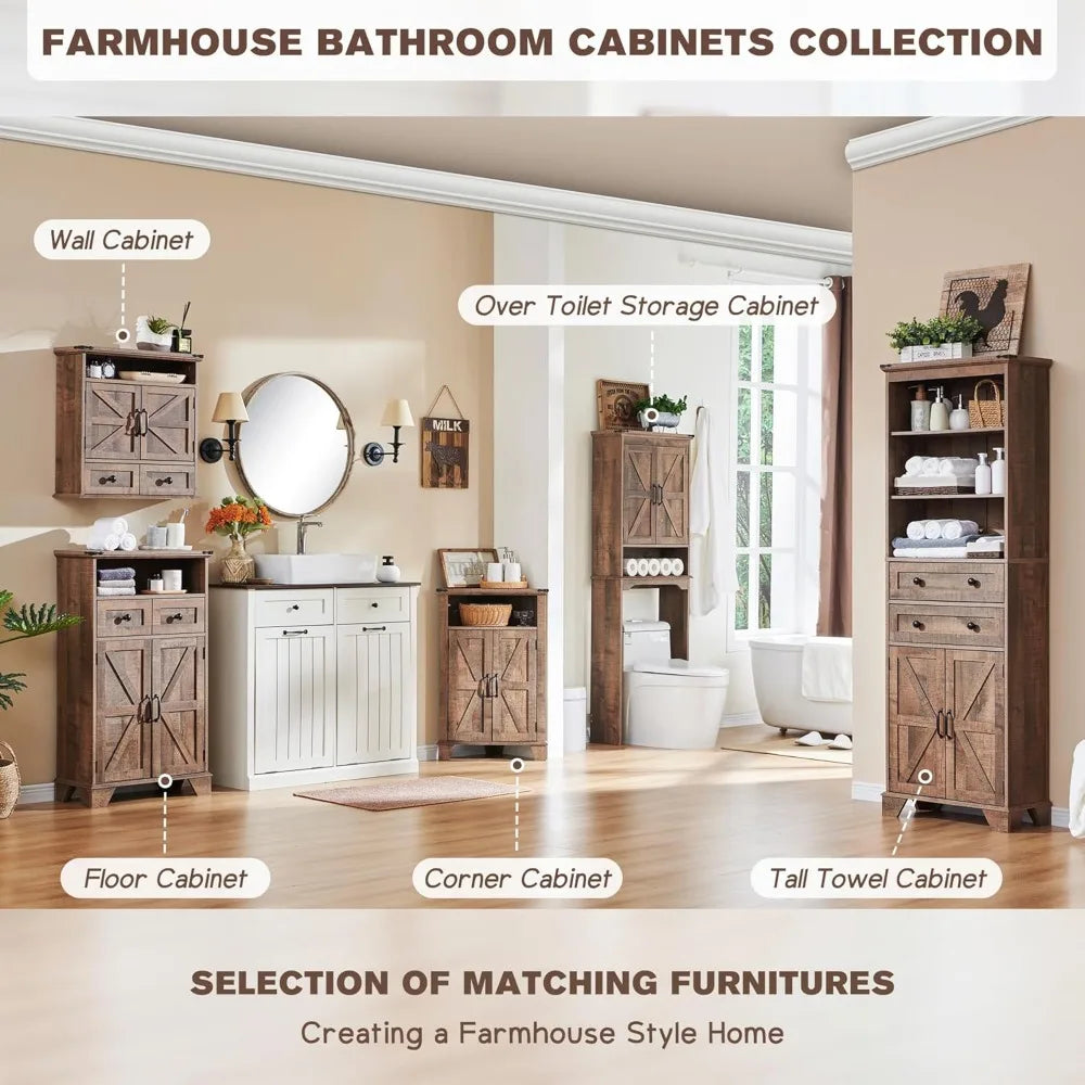 Farmhouse Wall Cabinet With Drawer Adjustable Shelf Double Barn Doors