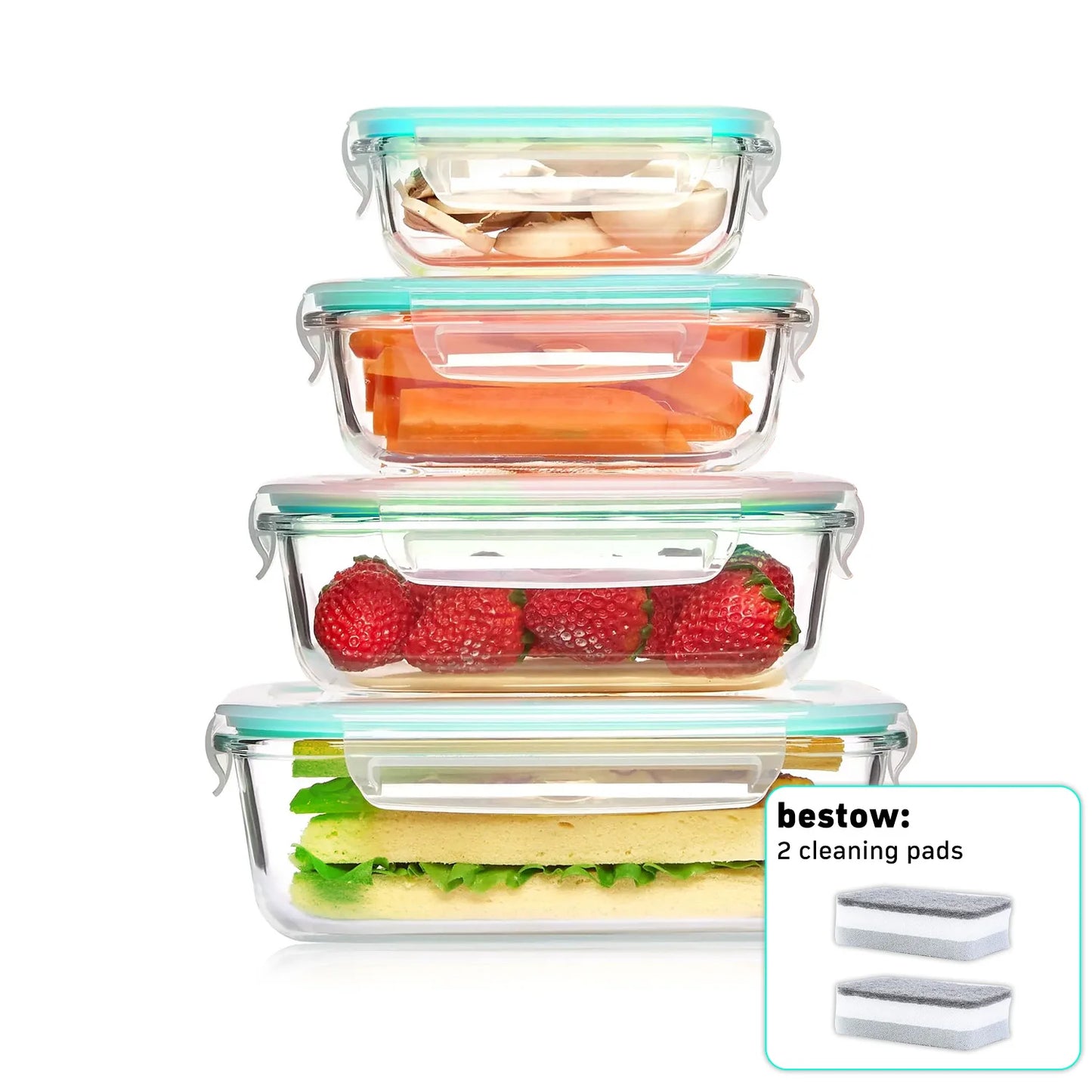 Glass Food Storage Containers 4-Pack With Lids Dishwasher Safe