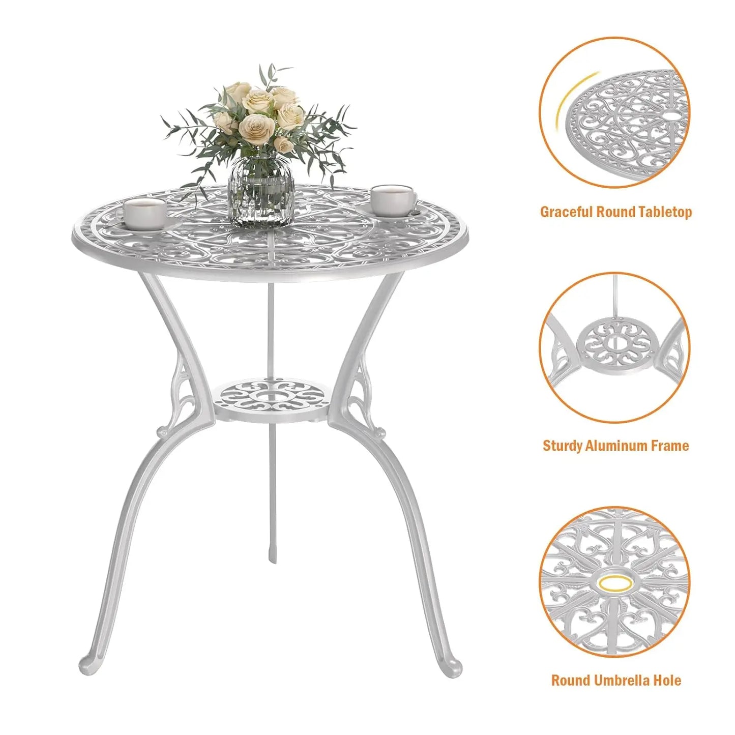 Cast Aluminum Outdoor Bistro Set Three Piece With Umbrella Hole