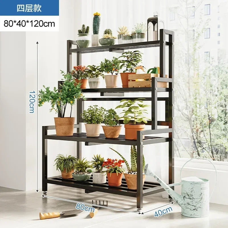 Tiered Display Plant Rack Shelf Universal Outdoor Metal Square Plant Rack Shelf Luxury Black Plantenrek Balcony Furniture