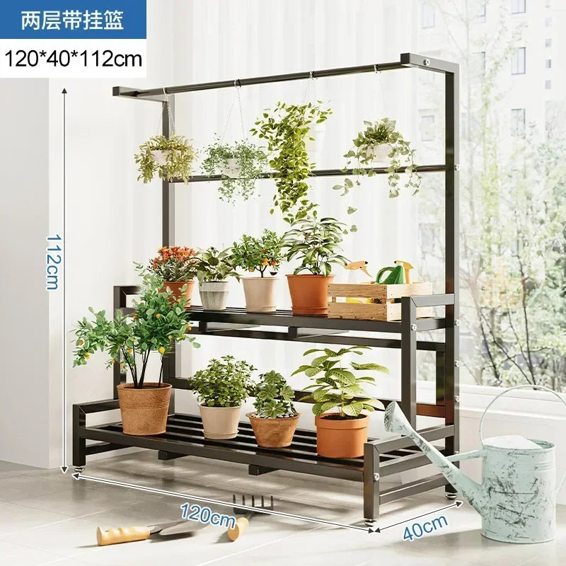 Tiered Display Plant Rack Shelf Universal Outdoor Metal Square Plant Rack Shelf Luxury Black Plantenrek Balcony Furniture