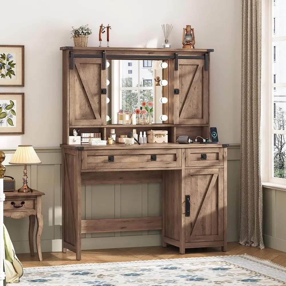 XMSJ Vanity Desk With Mirror And Lights And Charging Station