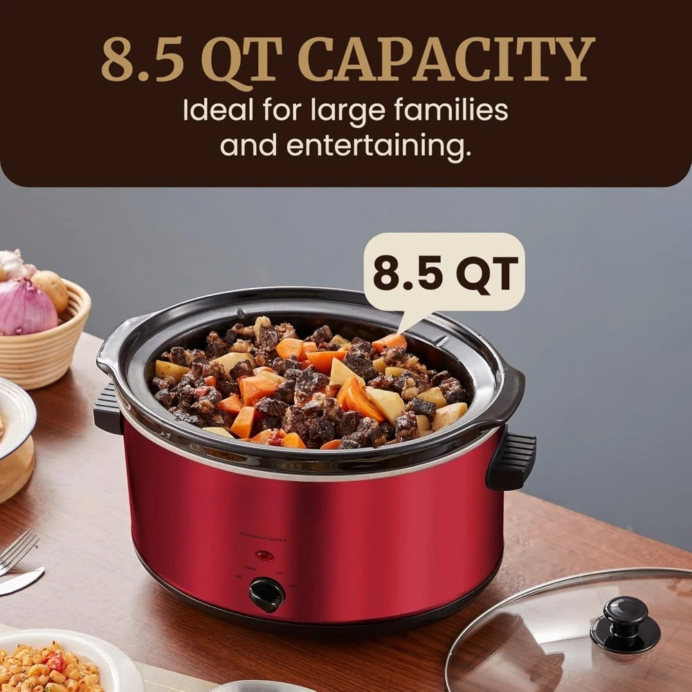 Seatings Large 8.5 Quart Electric Slow Cooker Pot, Adjustable Temperature for Stews, Sauces, Dips, Glass Lid, Dishwasher Safe,