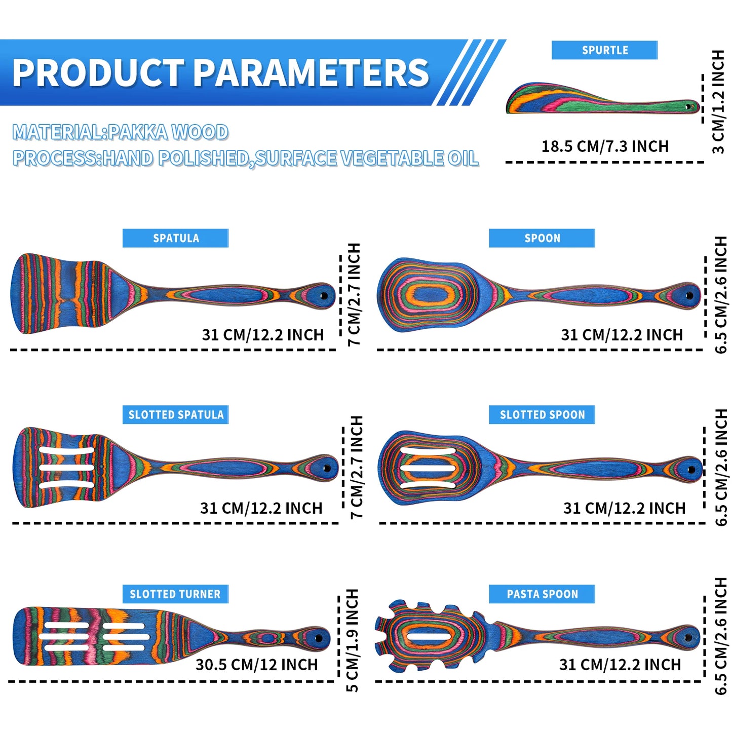 Pakkawood Wooden Utensil Set 7Pcs for Cooking Spoons