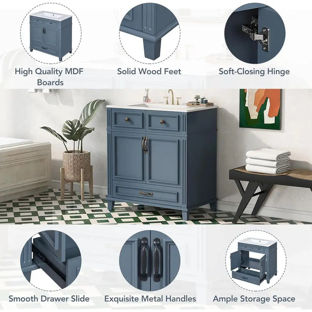 Solid Wood Vanity Cabinet With Single Sink And Quick Assembly