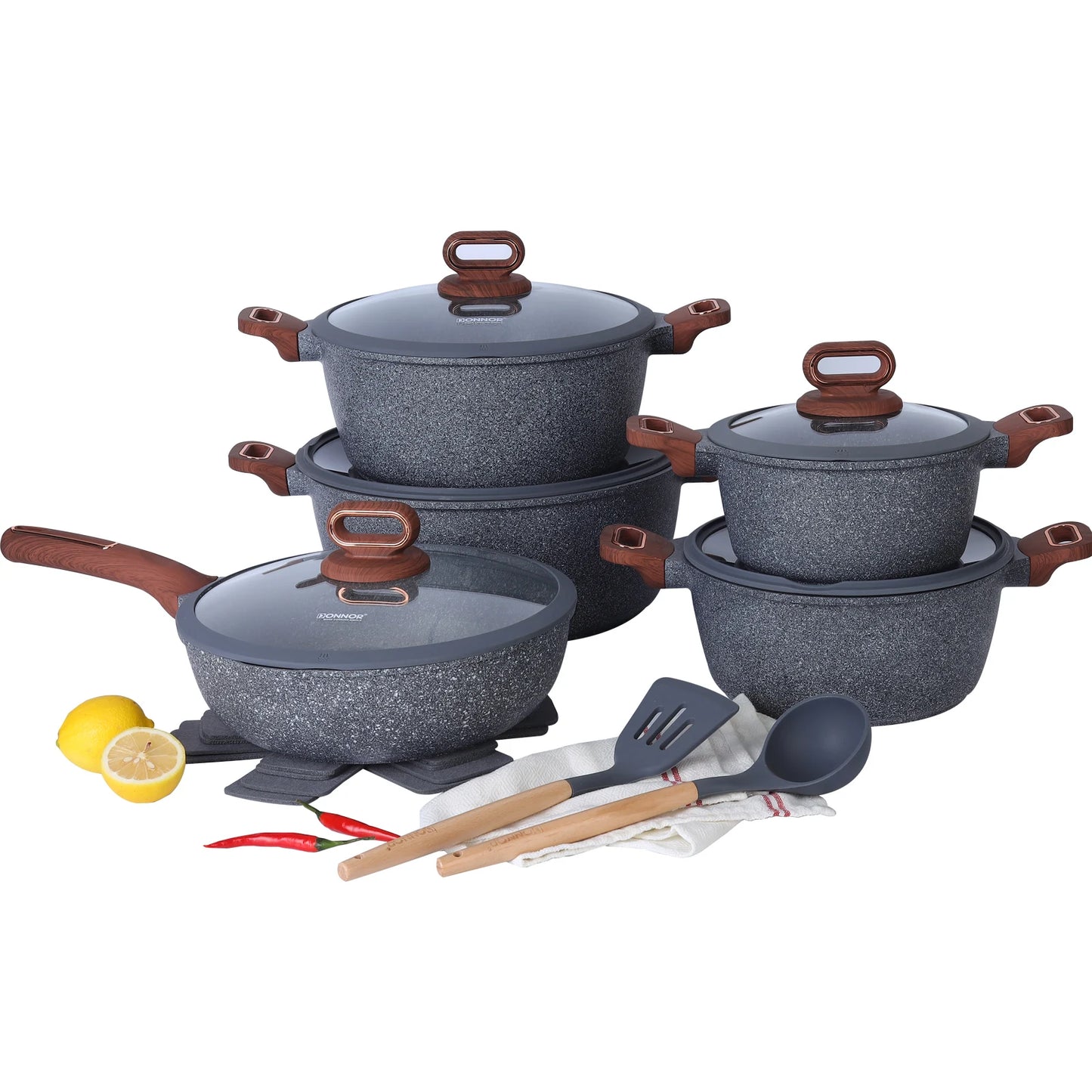 DONNOR Ceramic Cookware Sets Pots and Pans Set Nonstick 15 Pcs Induction Cookware Kitchen Cooking Set with Frying Pans Set