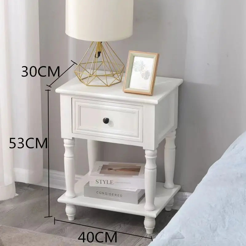 Solid Wood Vintage French Nightstand With Distressed Bedside Drawer