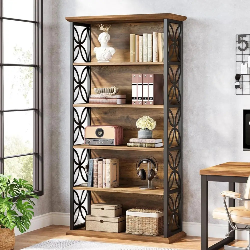 Industrial Style 6 Shelf Standing Bookcase For Home Office Storage