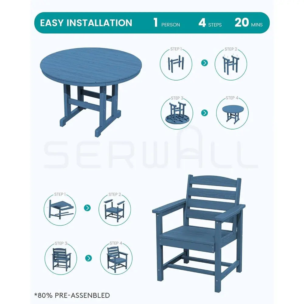 HDPE 5-Piece Patio Dining Set Round Table And Chairs