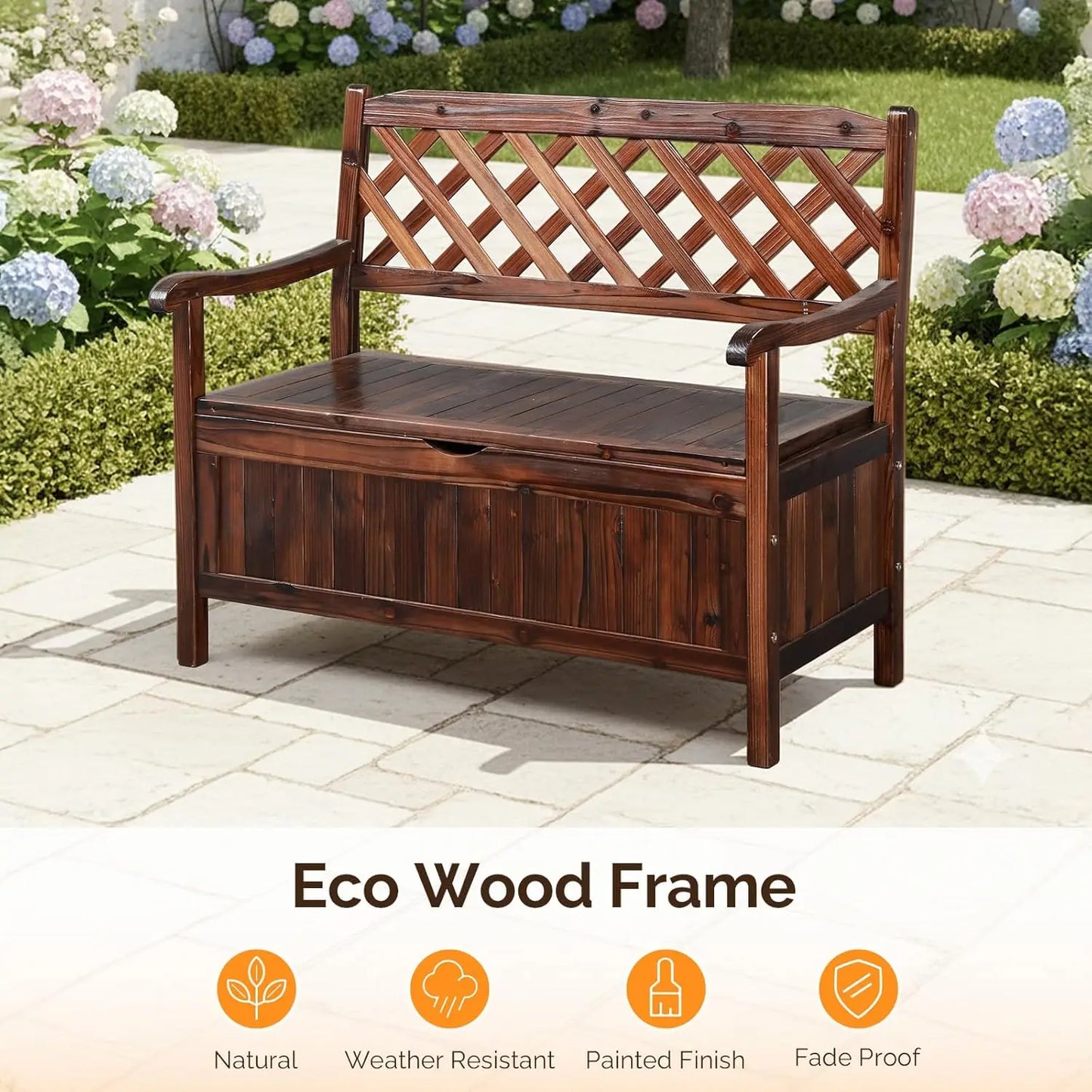 Weatherproof Fir Wood Outdoor Storage Bench With Seating