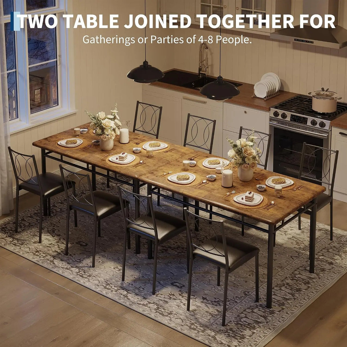 TWISTER.CK Farmhouse Dining Table Set With Upholstered Chairs for Small Spaces
