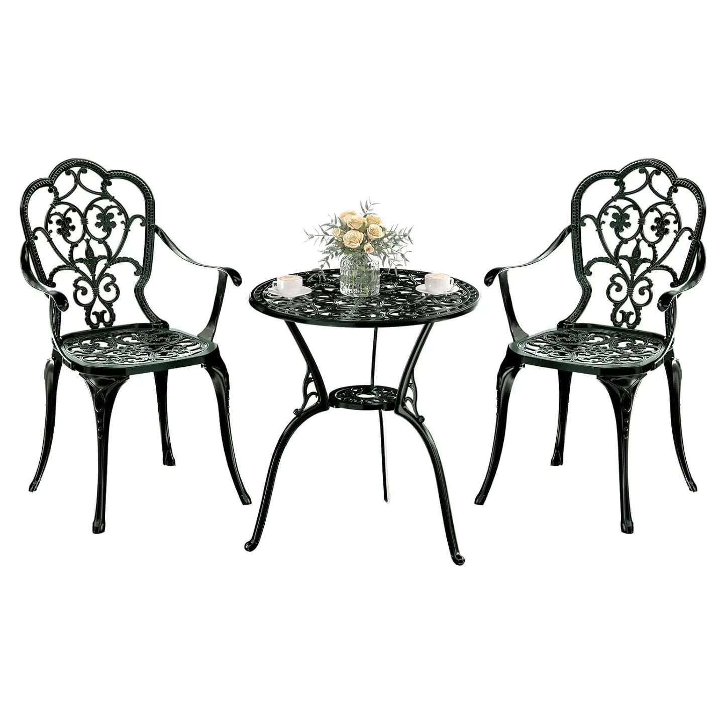 Cast Aluminum Outdoor Bistro Set Three Piece With Umbrella Hole