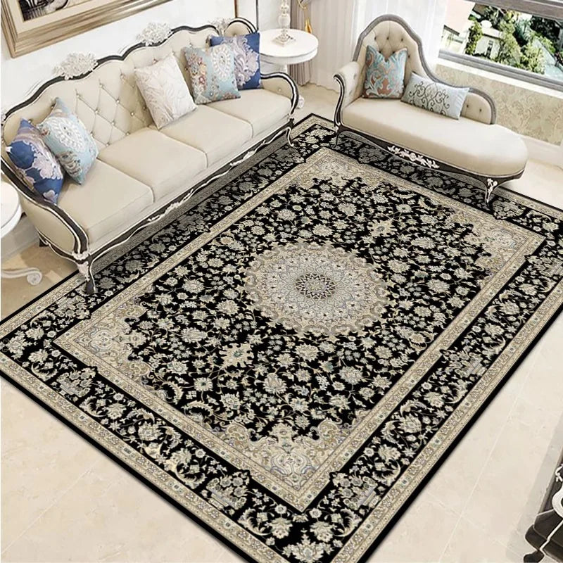 Geometric Persian Style Area Rug For Living Room And Bedroom Polyester Carpet