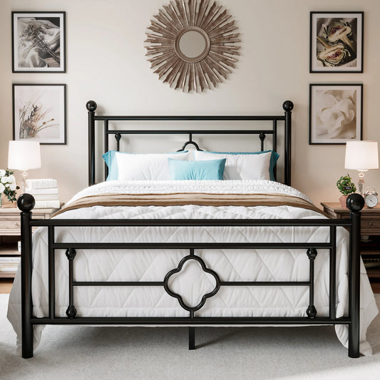 HOOMIC Vintage Victorian Metal Platform Bed Frame With Storage