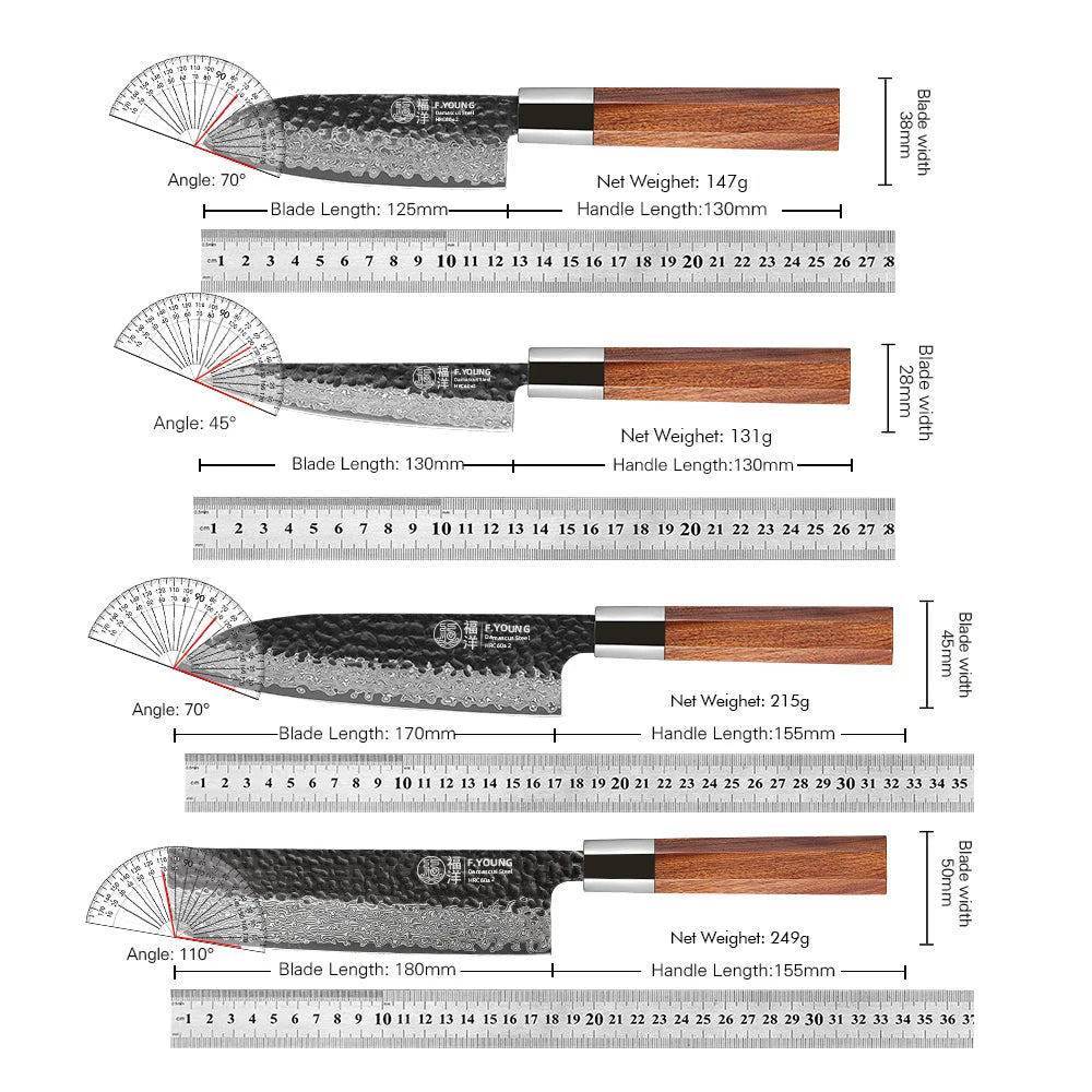 F.YOUNG Professional Kitchen Knives Damascus Steel Japanese Chef Knife Slicing Sashimi Utility Handmade Cooking Kitchen Utensils