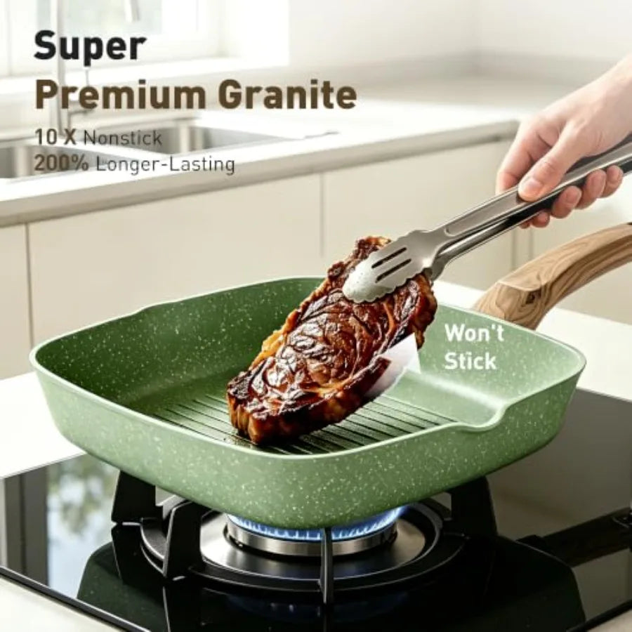 Pots and Pans Set Non Stick, 17 Pcs Induction Kitchen Cookware Sets, Non Toxic Granite Pan Sets for Cooking Nonstick