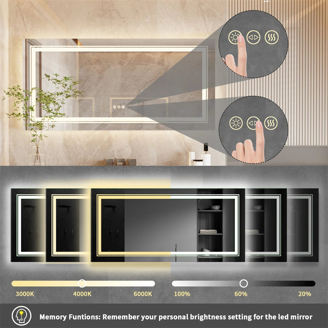 LUVODI Illuminated Bathroom Mirror With Touch Sensor And Anti Fog Lights