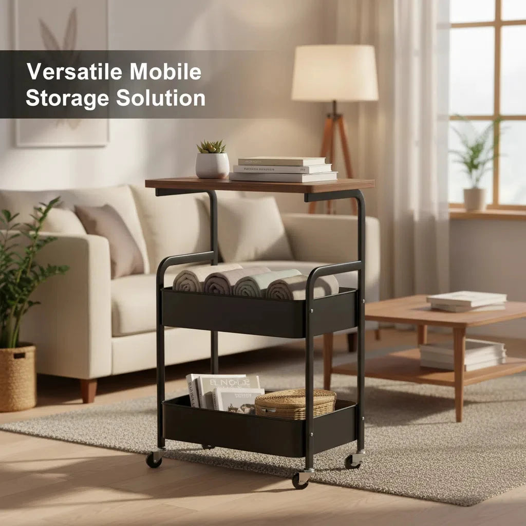 Heavy Duty Steel Rolling Storage Cart With Locking Wheels