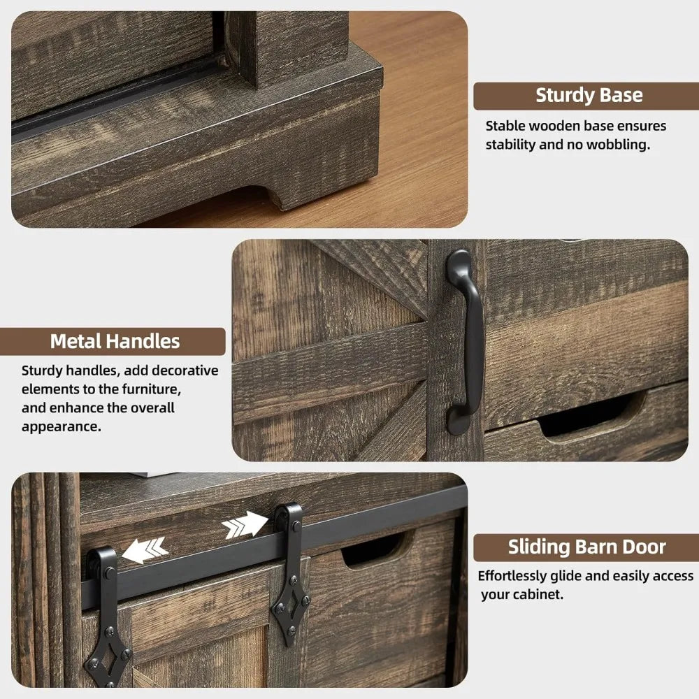 XMSJ Farmhouse Bathroom Cabinet With Sliding Barn Door