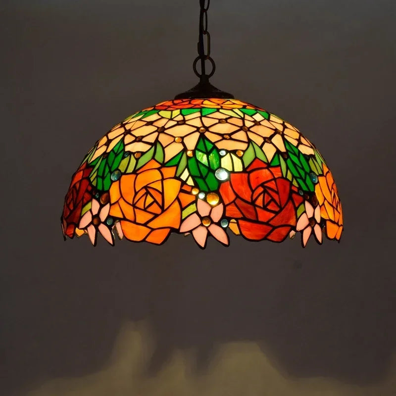 European Retro Colorful Glass Chandelier Bar Restaurant Creative Rural Bedroom Porch Balcony Mediterranean Light Fixture