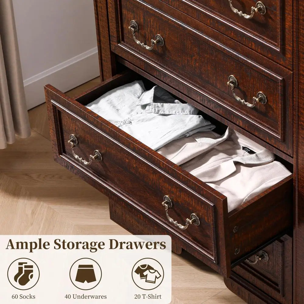 Farmhouse Style Six Drawer Dresser For Bedroom Storage Organization