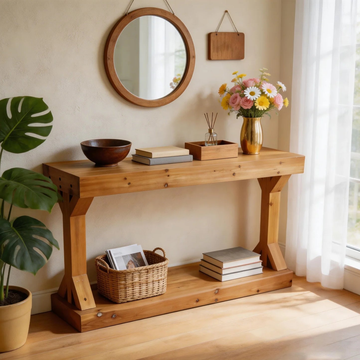 120cm Solid Wood Console Table Farmhouse Entryway Table Rectangular Couch Tables Behind Sofa Accent Tables for Hallway Entrance Foyer Living Room