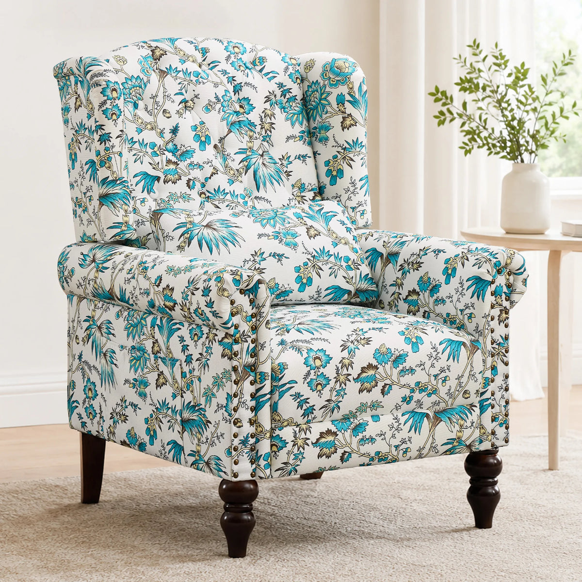 TCGBKAF Vintage Floral Wingback Club Accent Chair With Arms