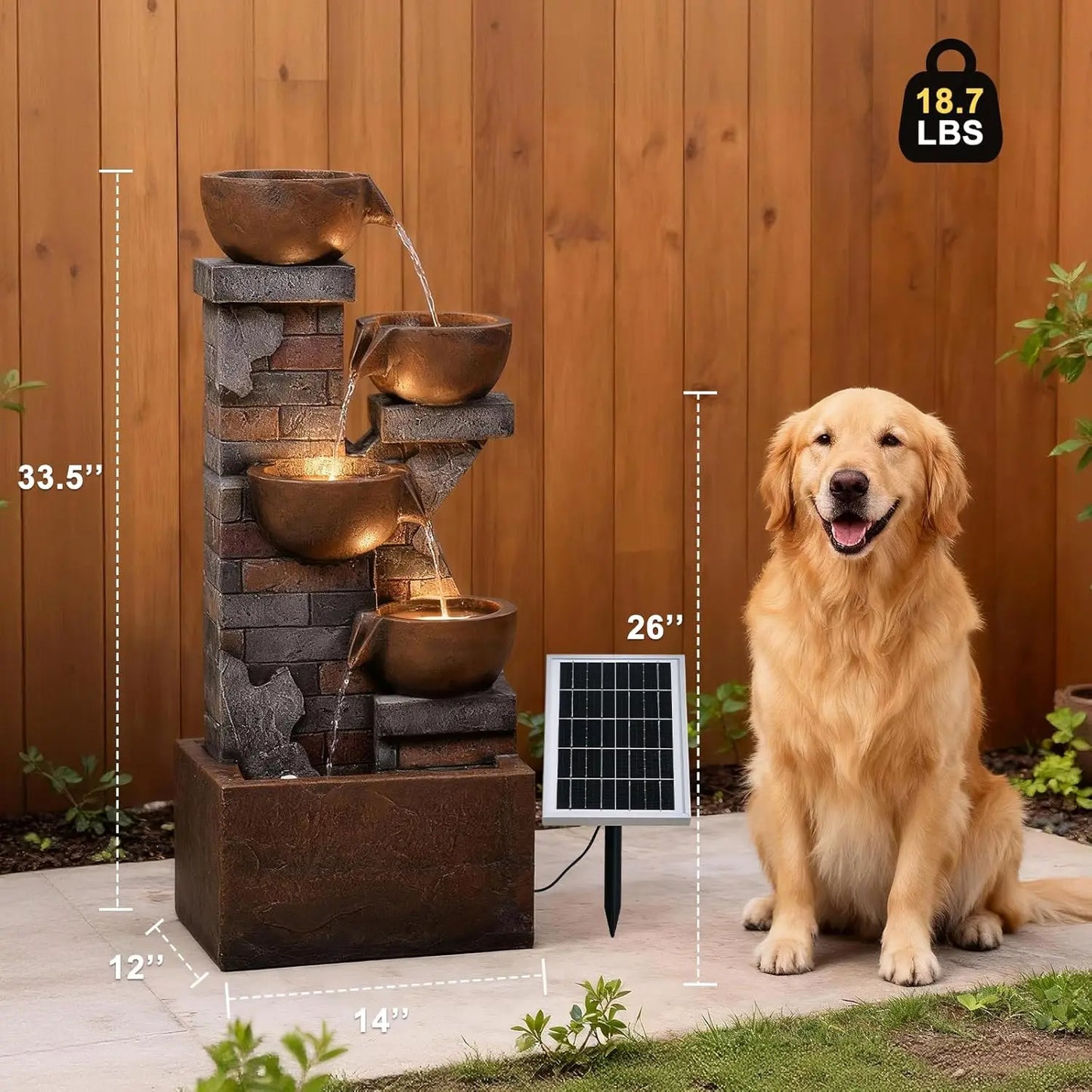 Five Tier Solar Outdoor Water Fountain With Led Lights