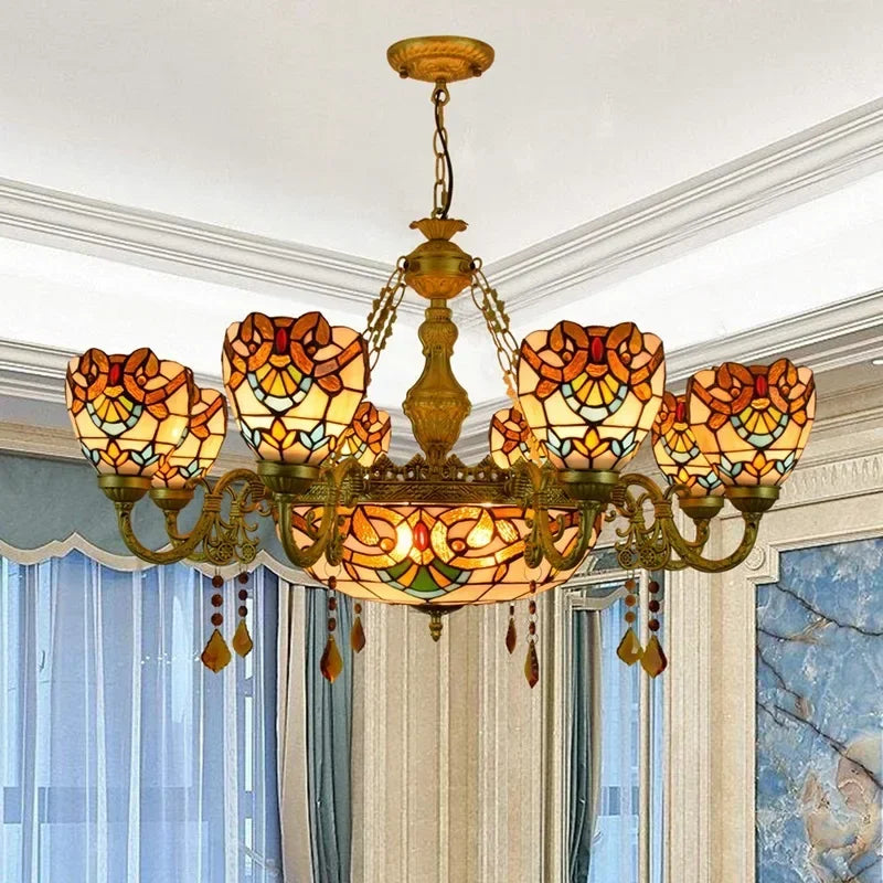 Retro Pendant Light Led Chandelier Creative Stained Glass Baroque Style Bar Bedroom Living Room Crystal