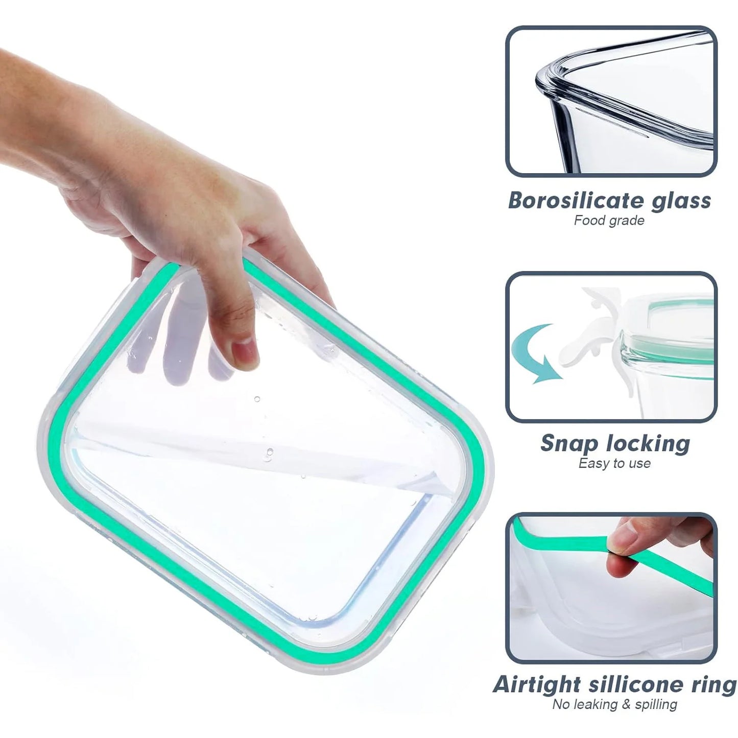10pcs Airtight Glass Food Storage Containers, Outdoor Picnic, Lunch Box, Microwave, Oven - Perfect for Salads, Fruits, Vegetables And Sandwiches