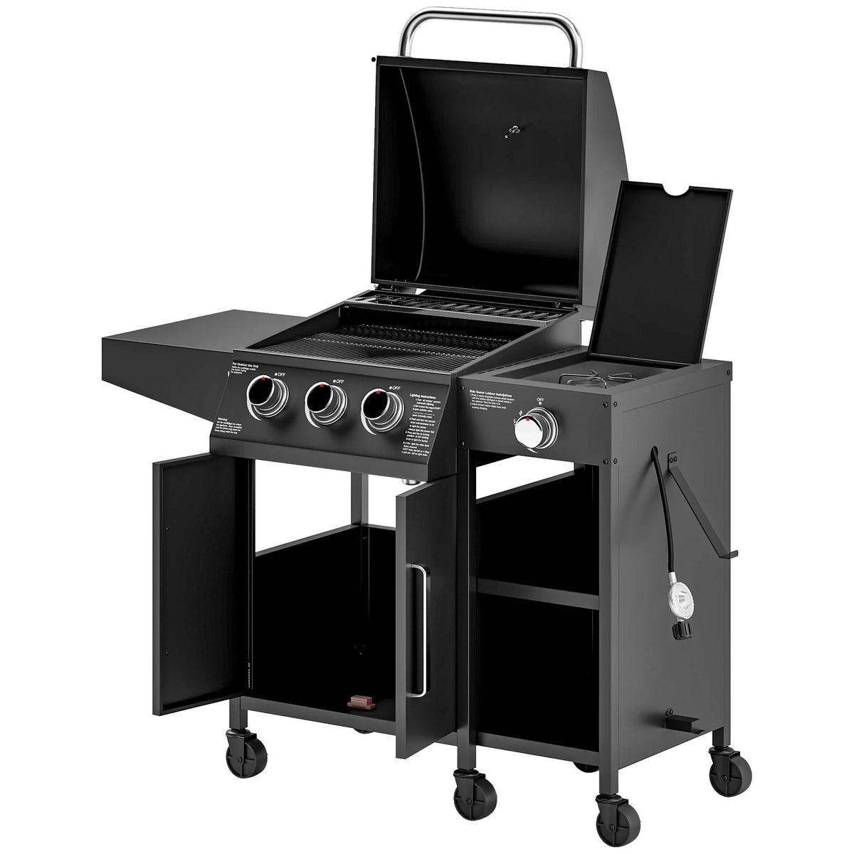 Outsunny Three Burner Gas Grill With Side Burner And Shelves