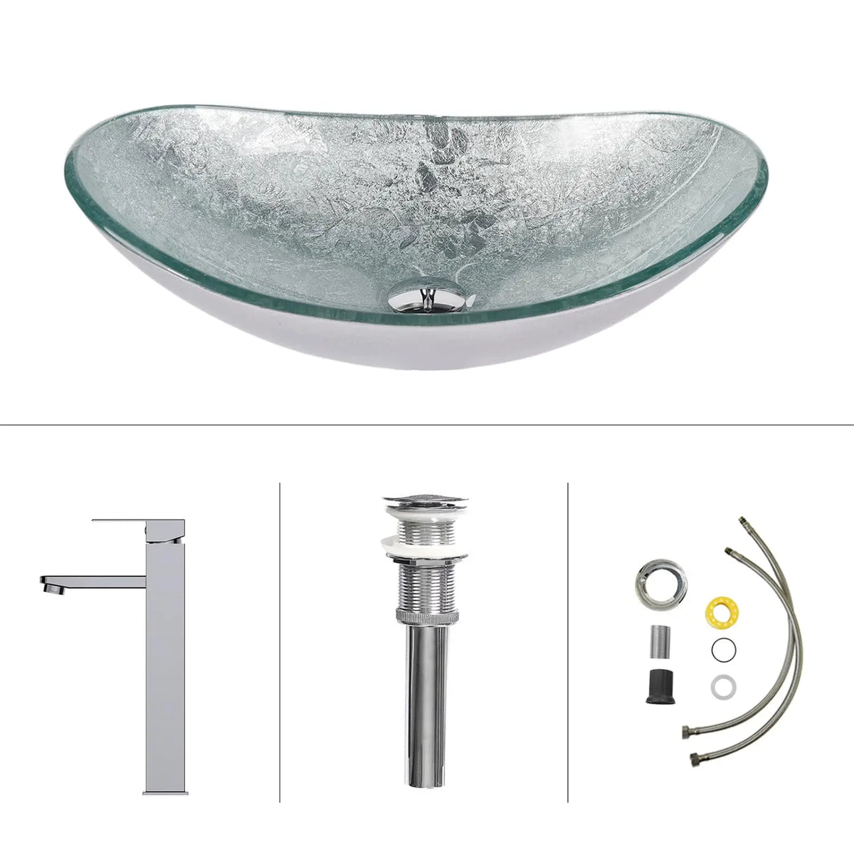 30" Bathroom Vanity with Sink, Freestanding Cabinet, 2 Water Ripple Doors & 1 Drawer, Soft-Close, Silver Glass Boat Sink, White,