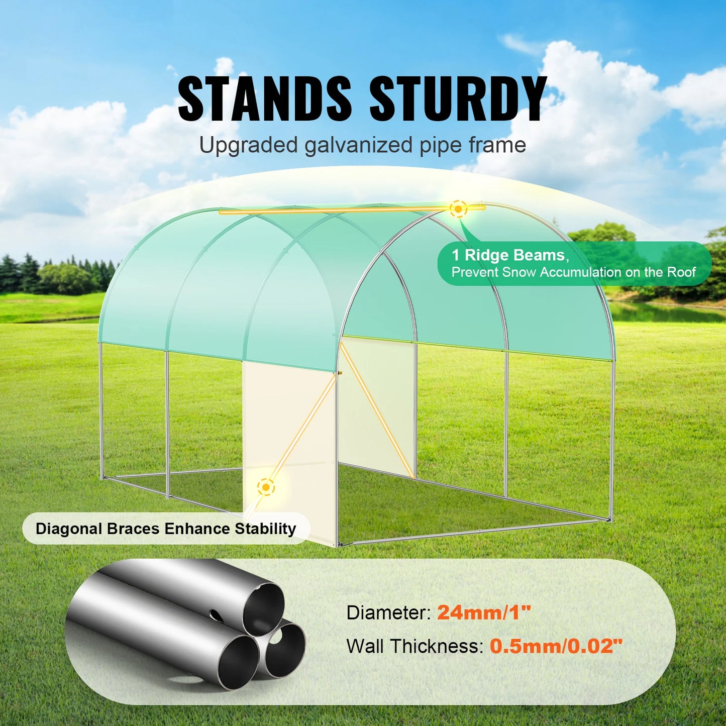 SucceBuy Walk-in Tunnel Greenhouse Hoop House Greenhouse Tunnel Plant Hot House with Steel Frame PE Cover Roll-up Zipper Door