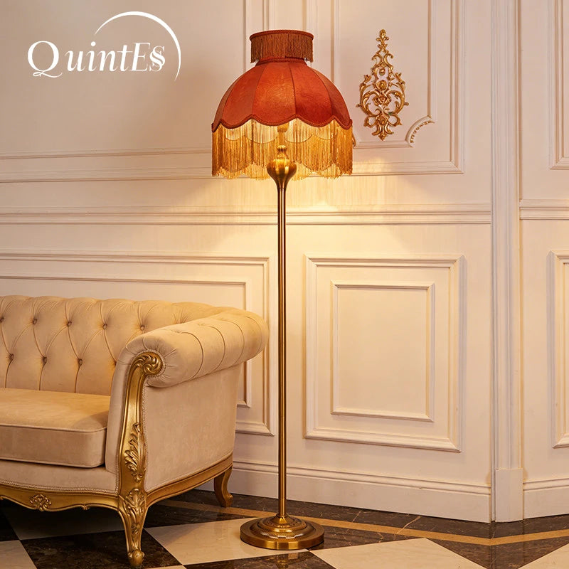 French Tassel Velvet Lampshade Floor Lamp Luxurious Retro Caramel Handmade Art Station Lamp For Living Room Sofa Bedroom Home