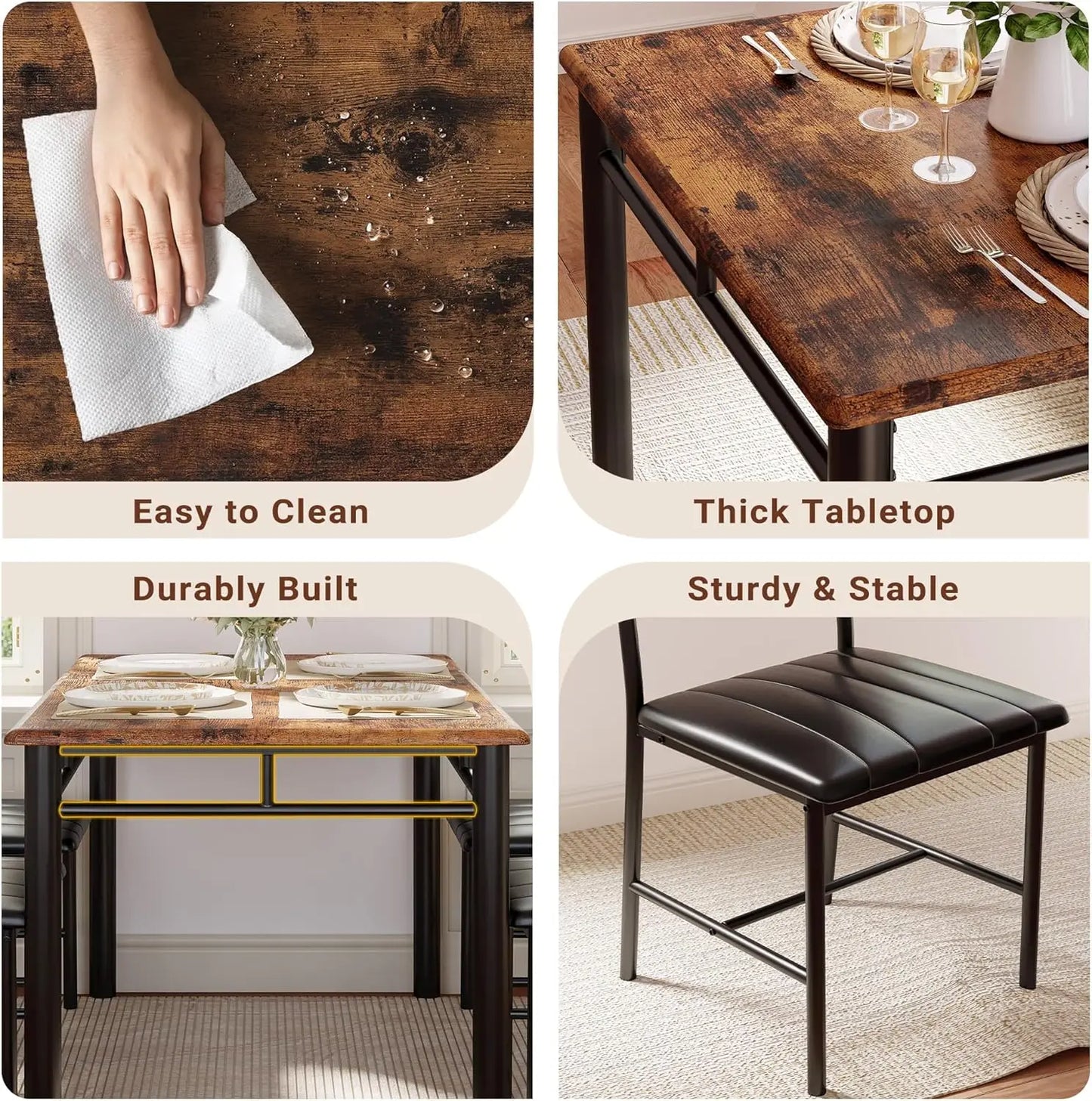 Dining Table Set For Four In Wood With Upholstered Chairs