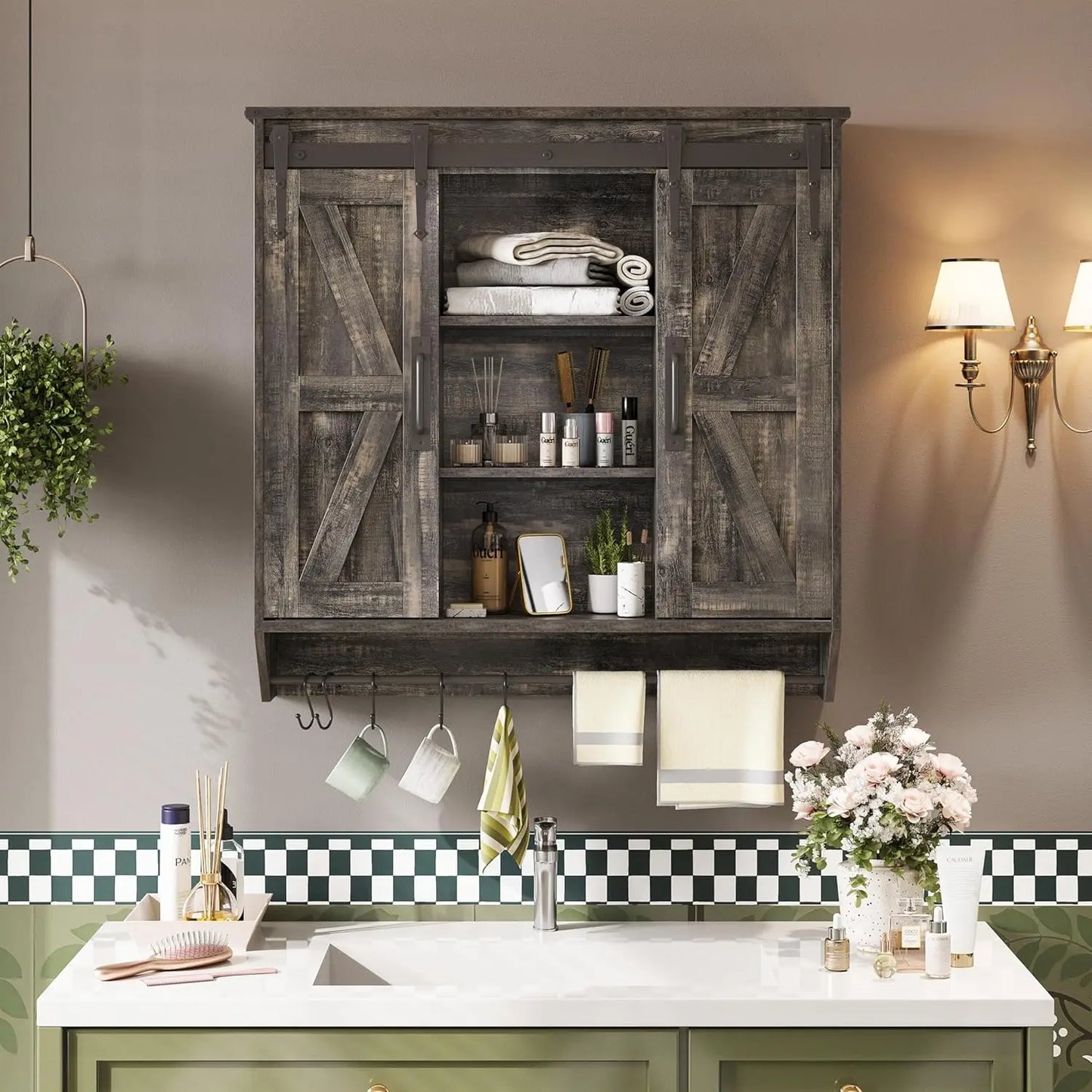 Farmhouse Medicine Cabinet With Sliding Barn Doors
