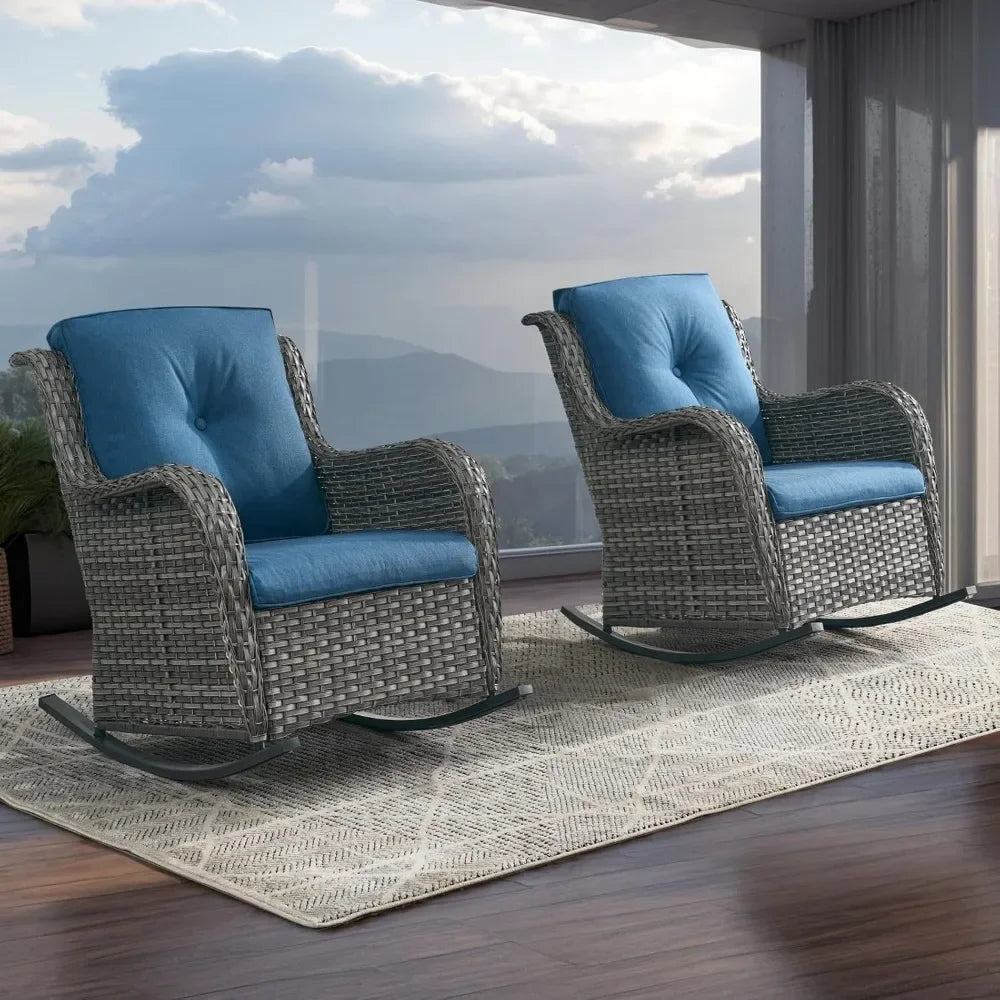 Patio Chairs Outdoor Rocking Chair - 3 Piece Wicker Patio Bistro Set Rattan Patio Furniture Rocker Chairs and Side Table