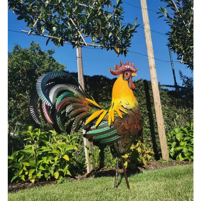 Metal Rooster Garden Sculpture Outdoor Decor Statue