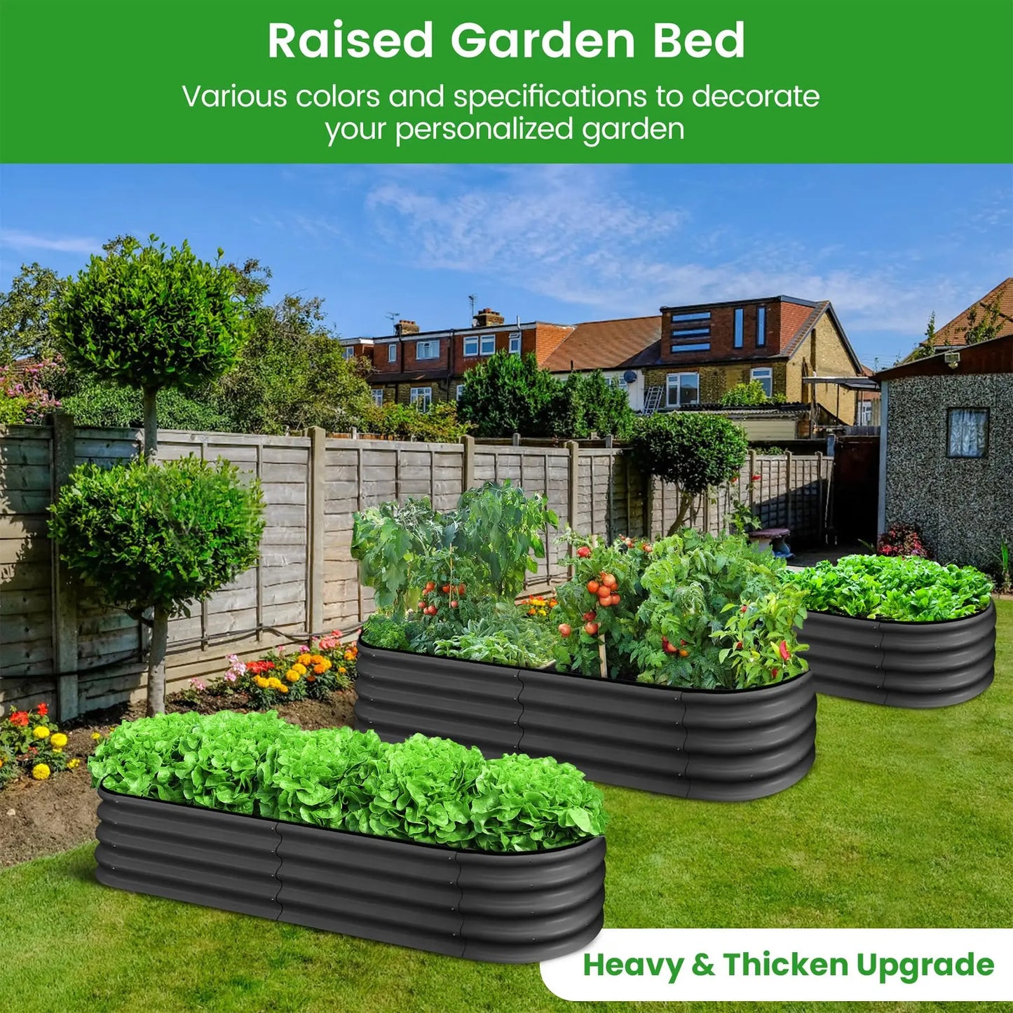 2 Pack 4.5x2x1FT Oval Raised Garden Bed, Galvanized Metal Planter Box, Open Bottom For Vegetables Flowers Outdoor