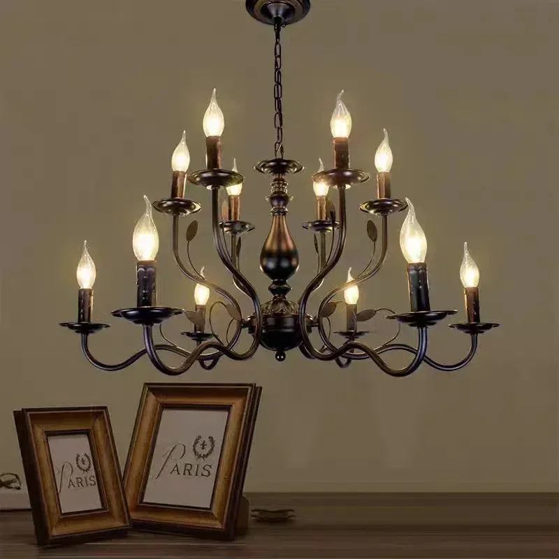 Enerlord French Candle Chandelier Iron Industrial Lustres