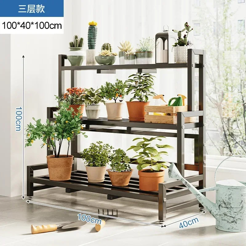 Tiered Display Plant Rack Shelf Universal Outdoor Metal Square Plant Rack Shelf Luxury Black Plantenrek Balcony Furniture