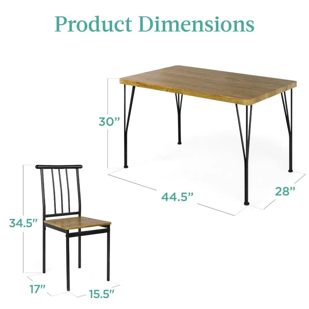 5 Piece Metal And Wood Indoor Modern Rectangular Dining Table Set