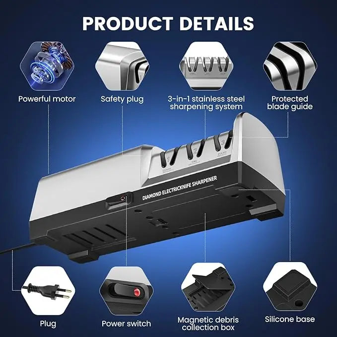 TAIDEA 3-Stage Electric Knife Sharpener For Kitchen Blades, Diamond Abrasive