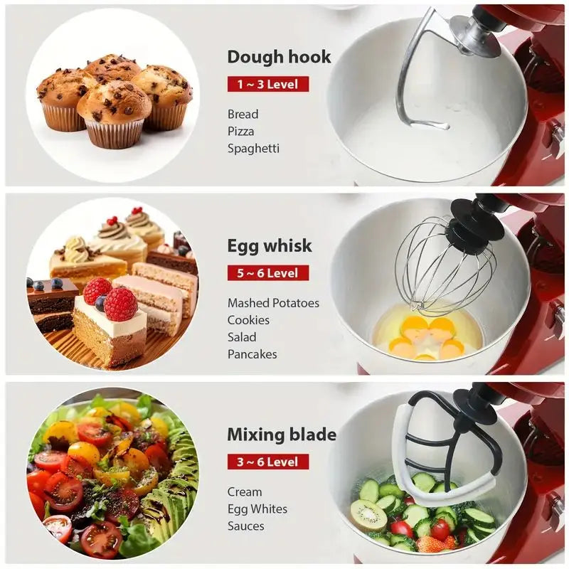 US Plug 1pc kitchen machine, 4.5 Qt Tilt-Head Electric Household Stand Mixer - 500W 6+P Speed,Food Beater And Butter Beater
