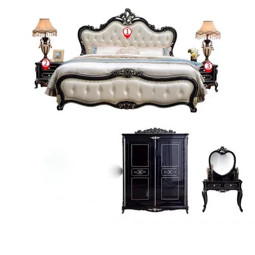 Carved Modern Wooden Leather Bedroom Set For Luxury Home Furniture