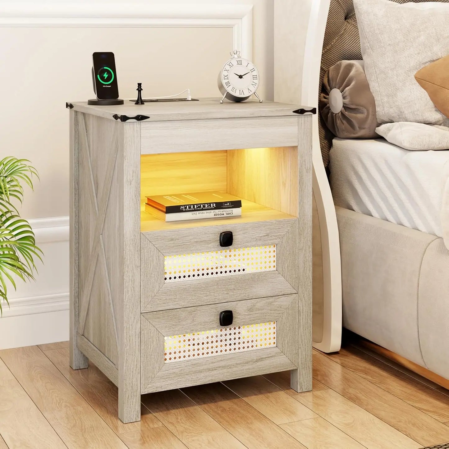 Farmhouse Night Stand With Gun Drawer And Charger Station